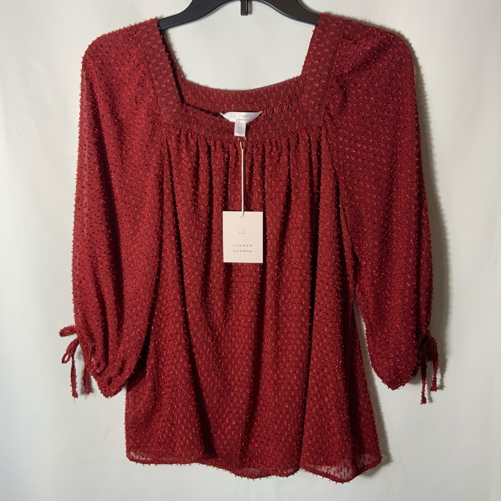 LC Lauren Conrad Burgundy Textured Blouse